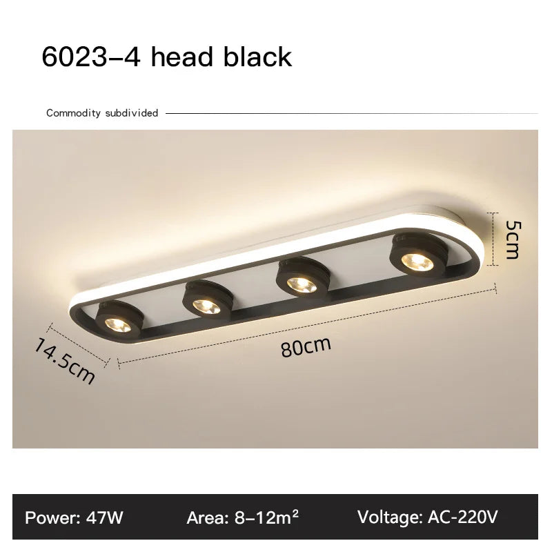 Acrylic Strip LED Chandelier With Spotlight, Used For Living Room, Bedroom, Lighting Fixtures, Kitchen Decoration, Black