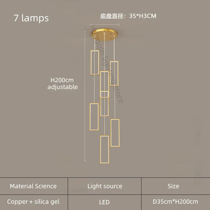 lustre moderne en cuivre avec éclairage LED design élégant