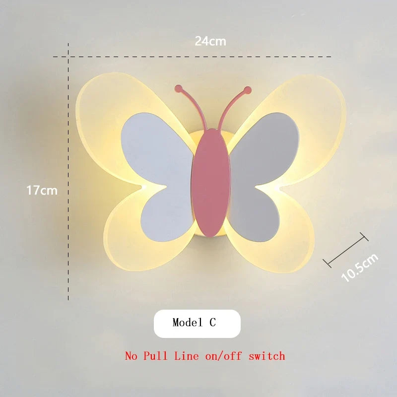applique murale créative papillon dessin animé lumière led enfants