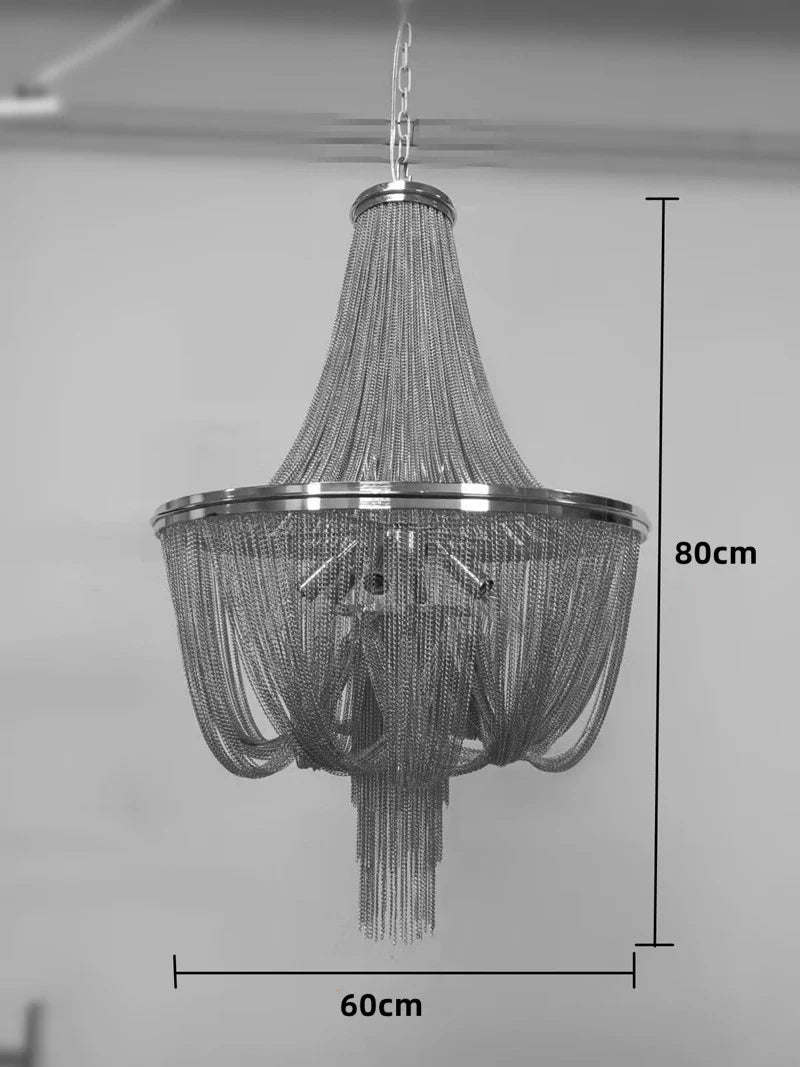 lustre moderne à pampilles en aluminium doré avec chaîne décorative