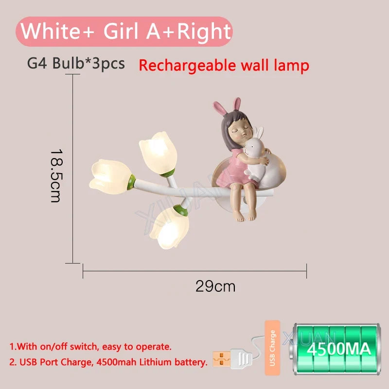 applique murale rechargeable en résine pour chambre d'enfant décorative