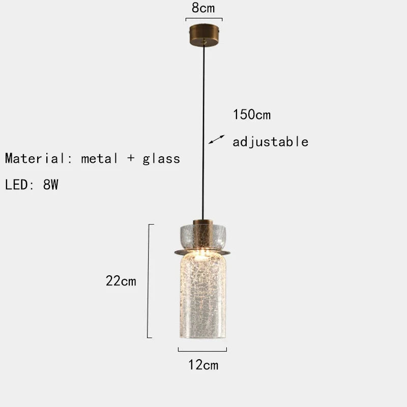 suspension en verre craquelé avec led et cordon réglable