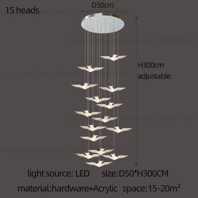 suspension LED décorative en forme d'oiseau pour loft et villa