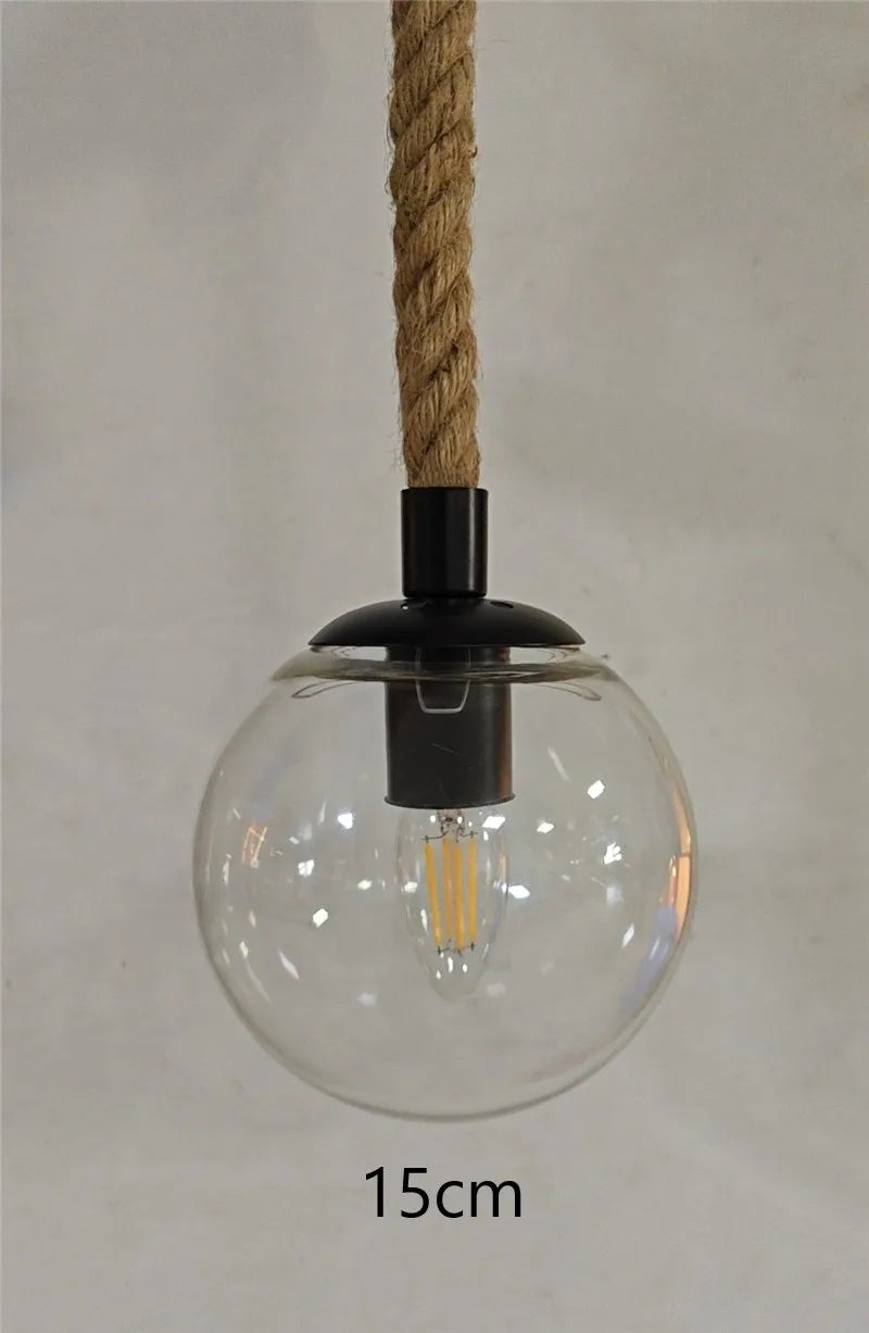 corde de chanvre avec boule de verre lumière led tissage à la main