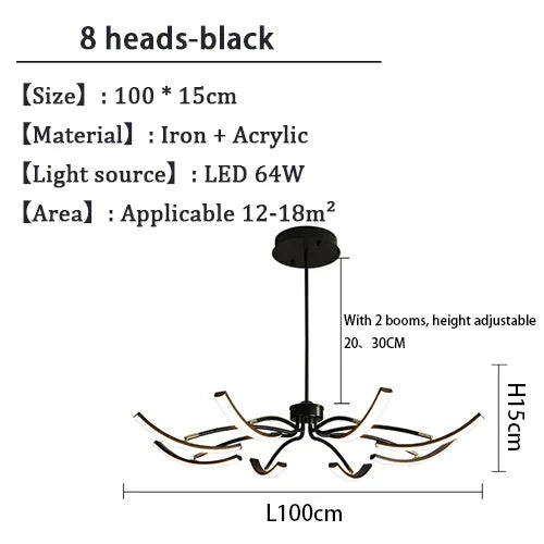 Black Chandelier Iron Dimmable Lamp Design, Suitable For Bedrooms, Living Rooms, Dining Rooms, Kitchens, Adjustable Chandeliers