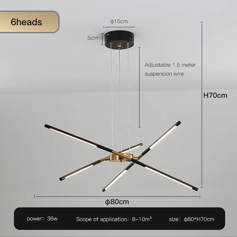 lustre design en forme de bâton avec luminaires led