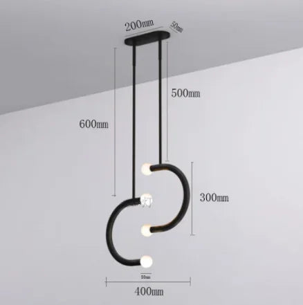 Nordic Creative U-shaped Line Art Led Chandelier Suitable for Corridor Bedroom, Bar and Loft Decoration Industrial Hanging Lamps