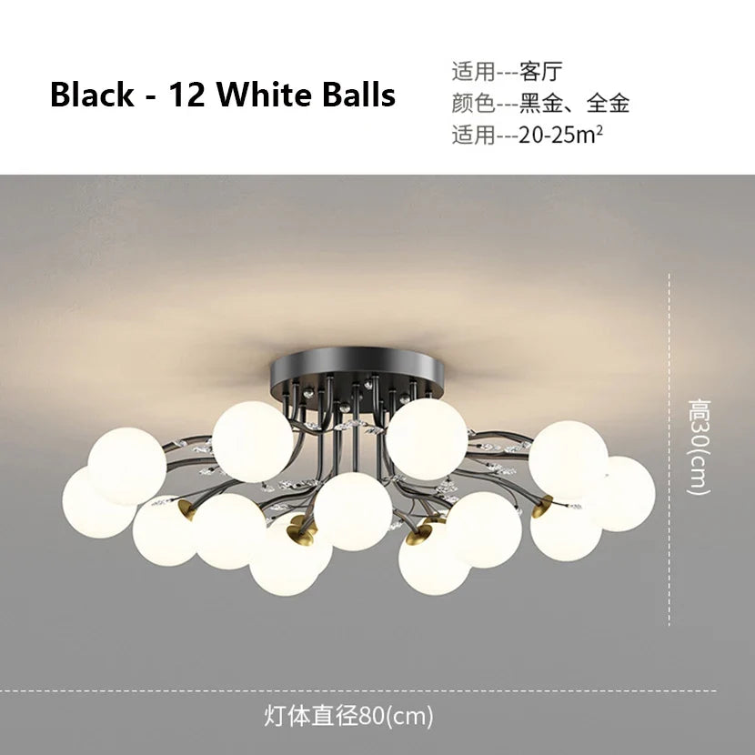 sandyha lustre led étoile avec boule de verre et cristal