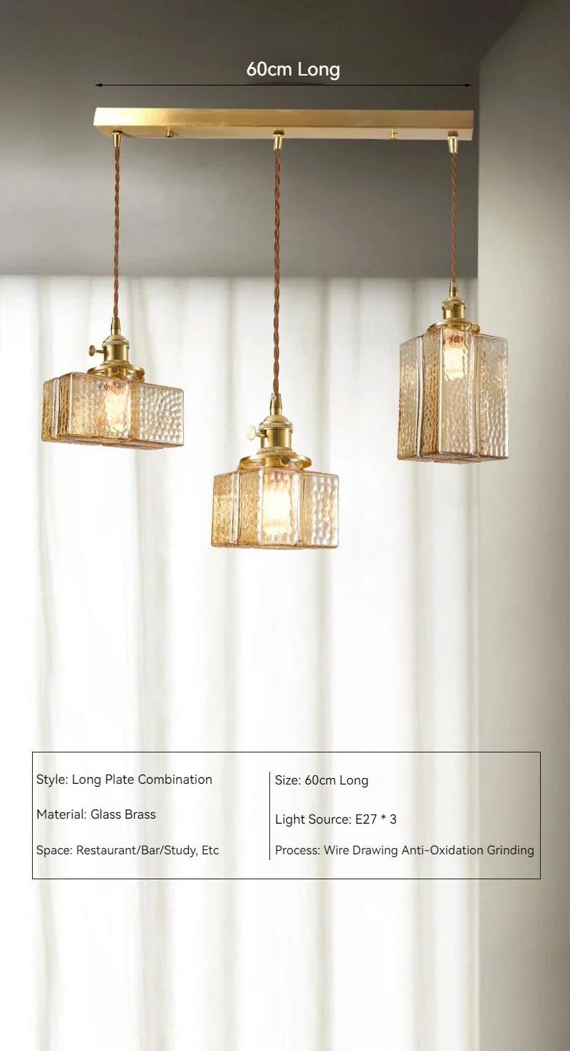 suspension de style japonais vintage en verre et laiton led