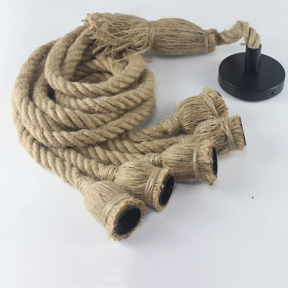 suspension rétro loft industriel en corde de chanvre avec ampoule edison