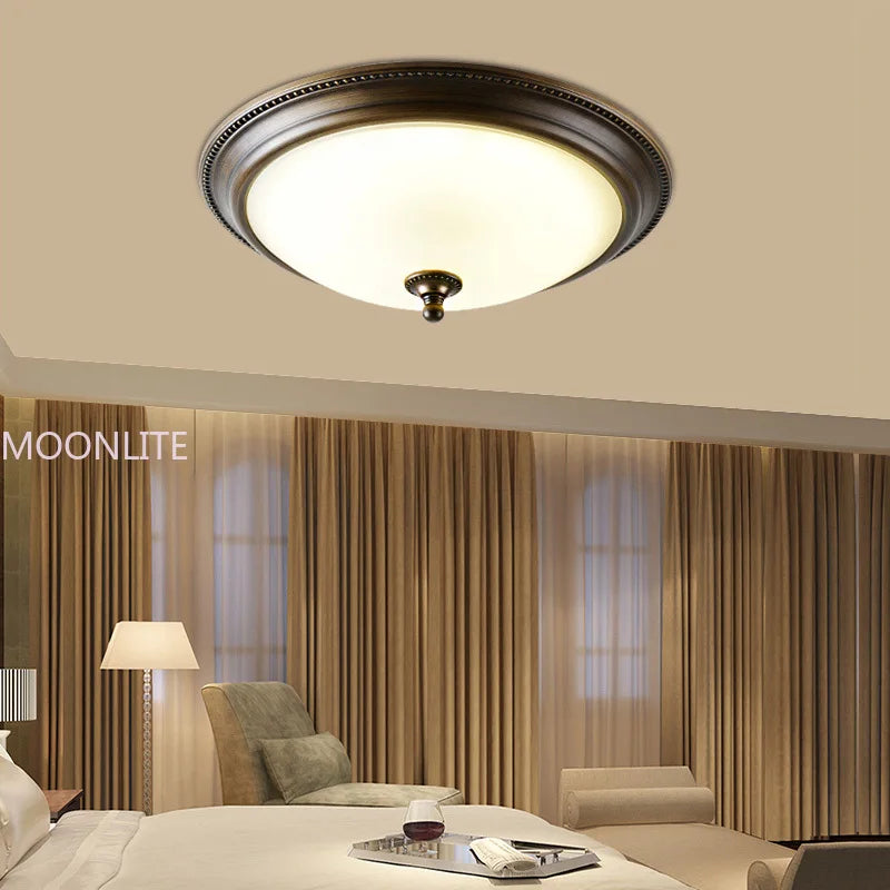 Plafonnier rond or/noir/Bronze plafonnier verre dépoli pour couloir salon cuisine LED lumineuse éclairage 110/220V