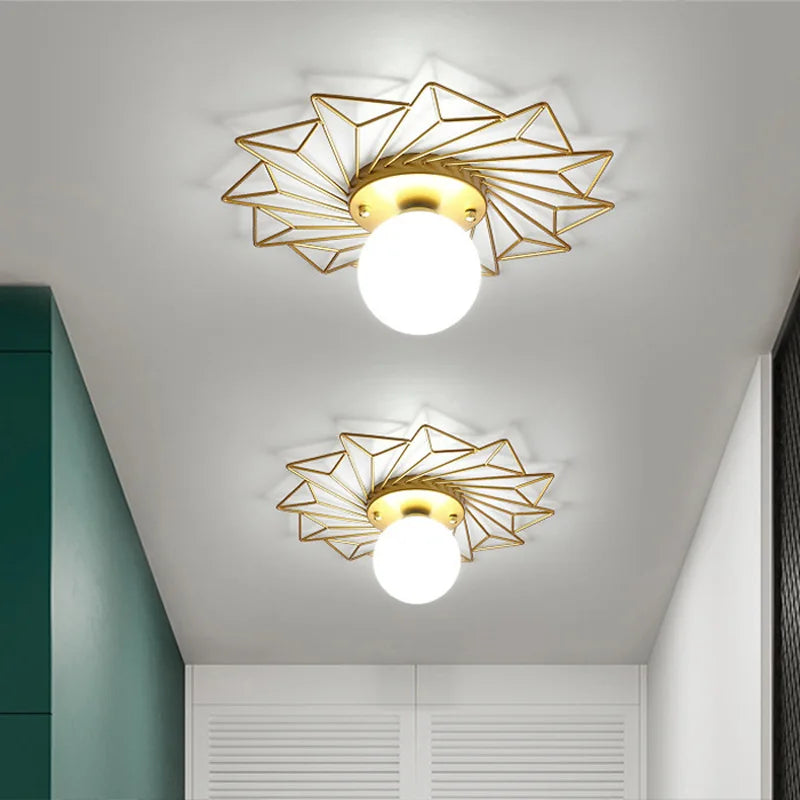 plafonnier doré de luxe style nordique feuille de lotus monté en surface