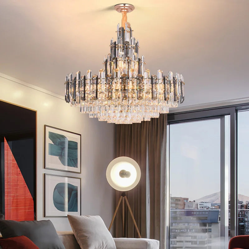 suspension à led en cristal design luxueux avec variateur d'intensité