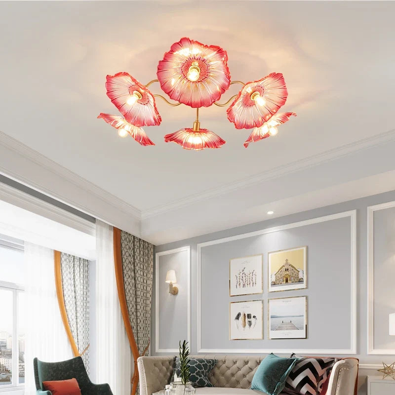lustre nordique en fer avec verre et décoration dorée