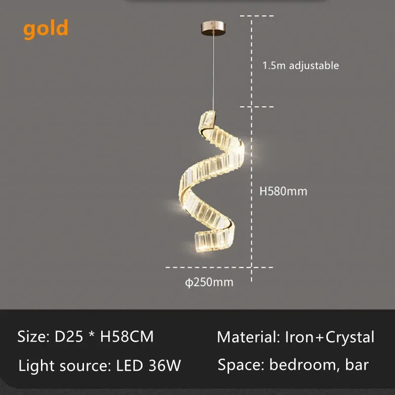 Luxury Restaurant LED Crystal Chandelier Modern High-end Design Gold/Silver Dimming Lamp Bar Kitchen Island Stair Pendant Lights