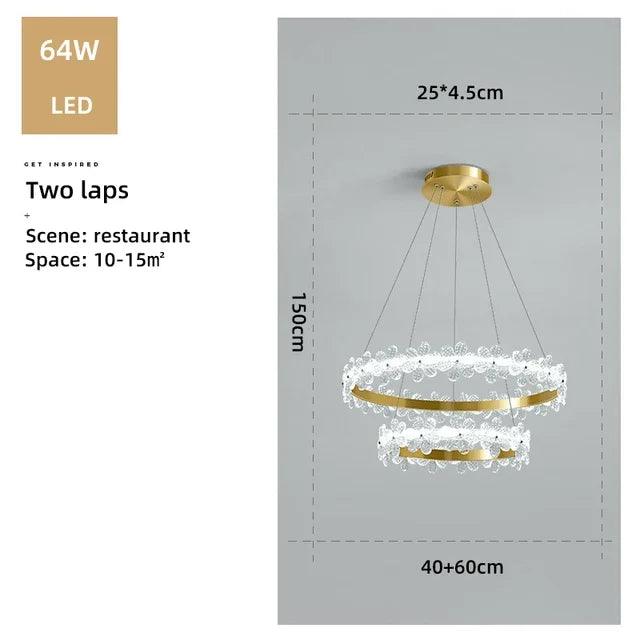 lustre en cristal k9 style nordique avec anneau en pétales et led