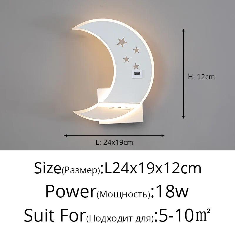 applique murale led lune design moderne minimaliste avec chargeur usb
