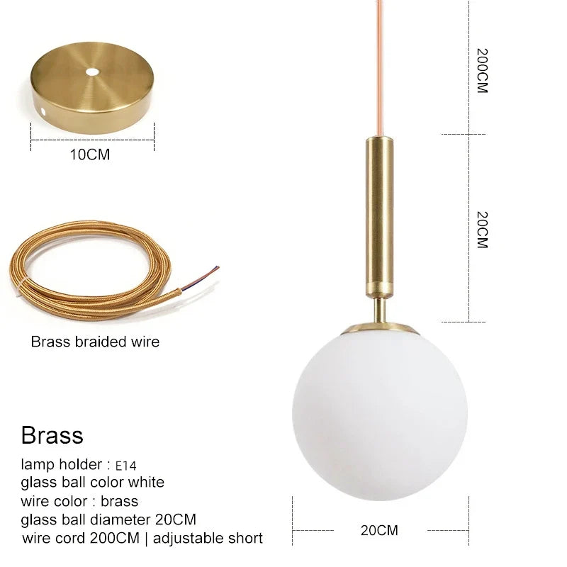 Suspension laiton noir boule lait LED