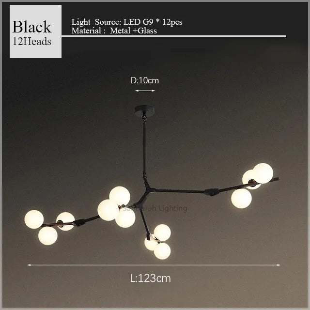 2024 Modern LED Chandelier Branches Style Glass Balls Ceiling Lamp Living Room Dining Room For Bedroom