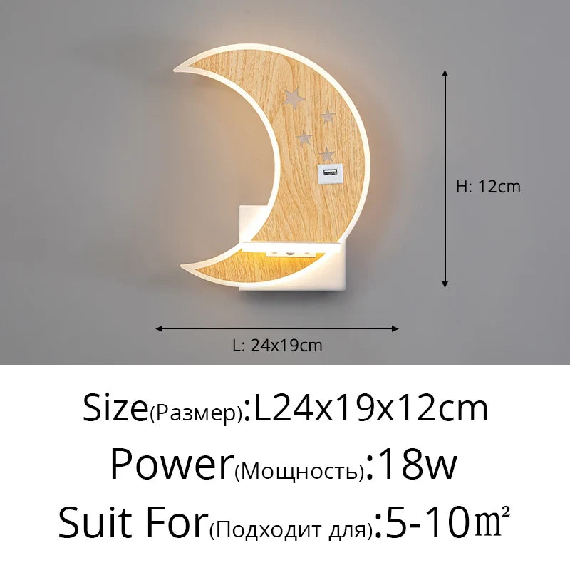 applique murale led lune design moderne minimaliste avec chargeur usb