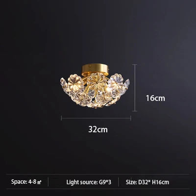 lustre suspendu en cuivre avec cristaux de pissenlit rond