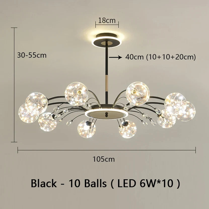 lustre sandyha luxe led en fer avec boules de verre