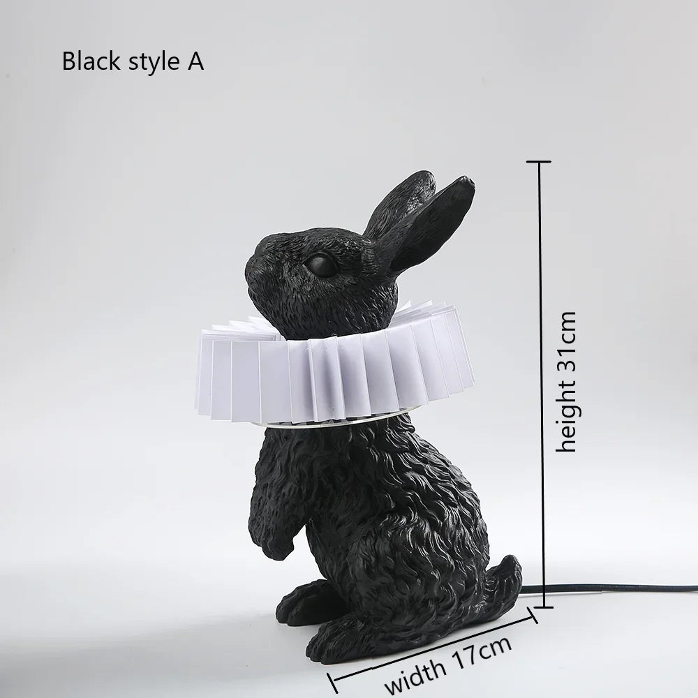lampe de table créative en résine avec écharpe de lapin décorative