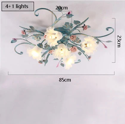 plafonnier led en fer fait main avec fleur de rose style américain coréen