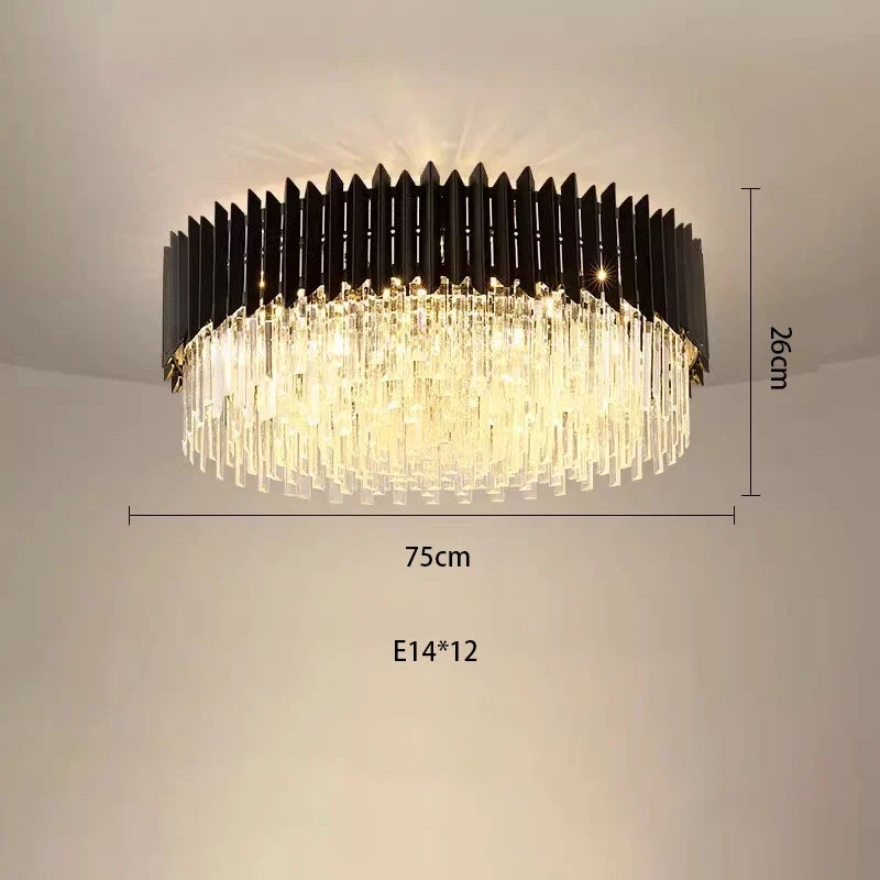 plafonnier led ovales en cristal à intensité variable en or noir