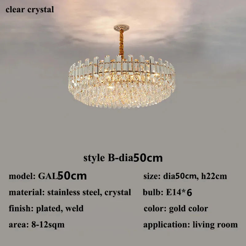 lustre de luxe moderne en cristal transparent pour décoration intérieure