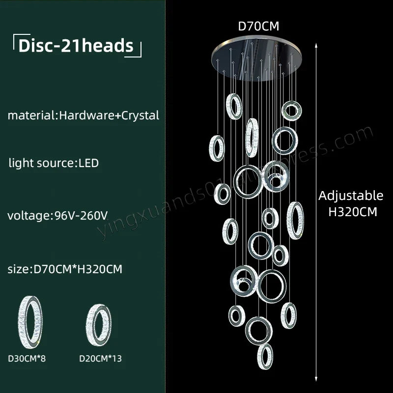 Modern LED Crystal Chandelier Nordic Ring Hanging Lights for Living Room, Hanging Lamps Fixtures Staircase Lighting Pendant Lamp