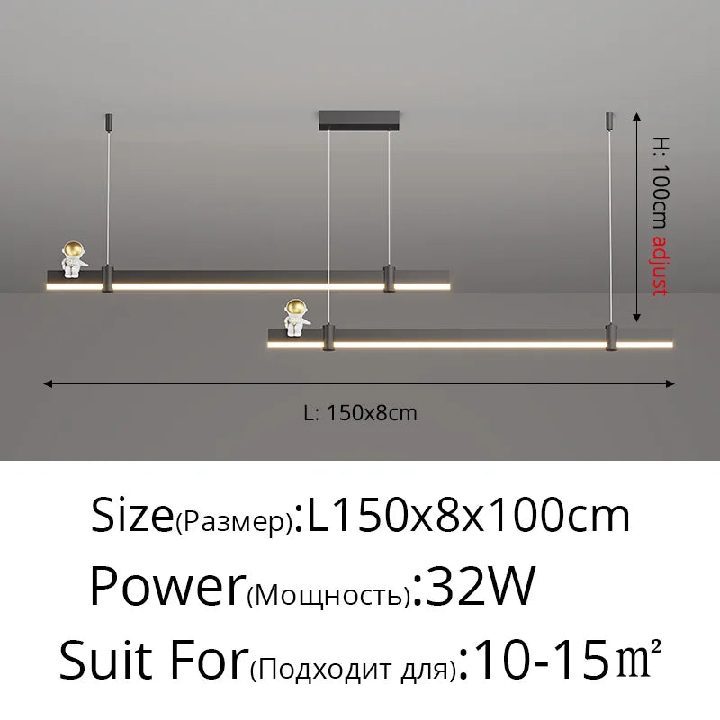 suspension led minimaliste moderne en acier brossé noir