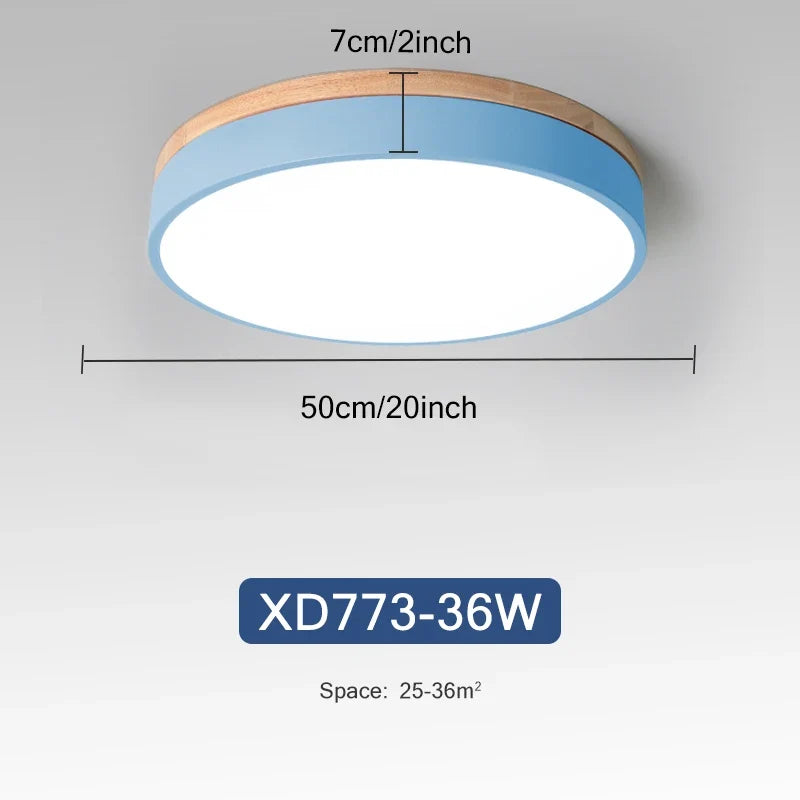Rond 7 couleurs nordique LED plafonniers pour salon chambre plafonniers en bois 3 lumières couleur réglable couloir balcon