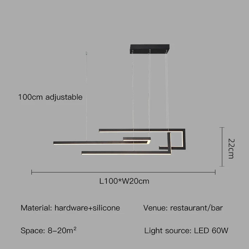 suspension à led moderne design rectangulaire intensité variable