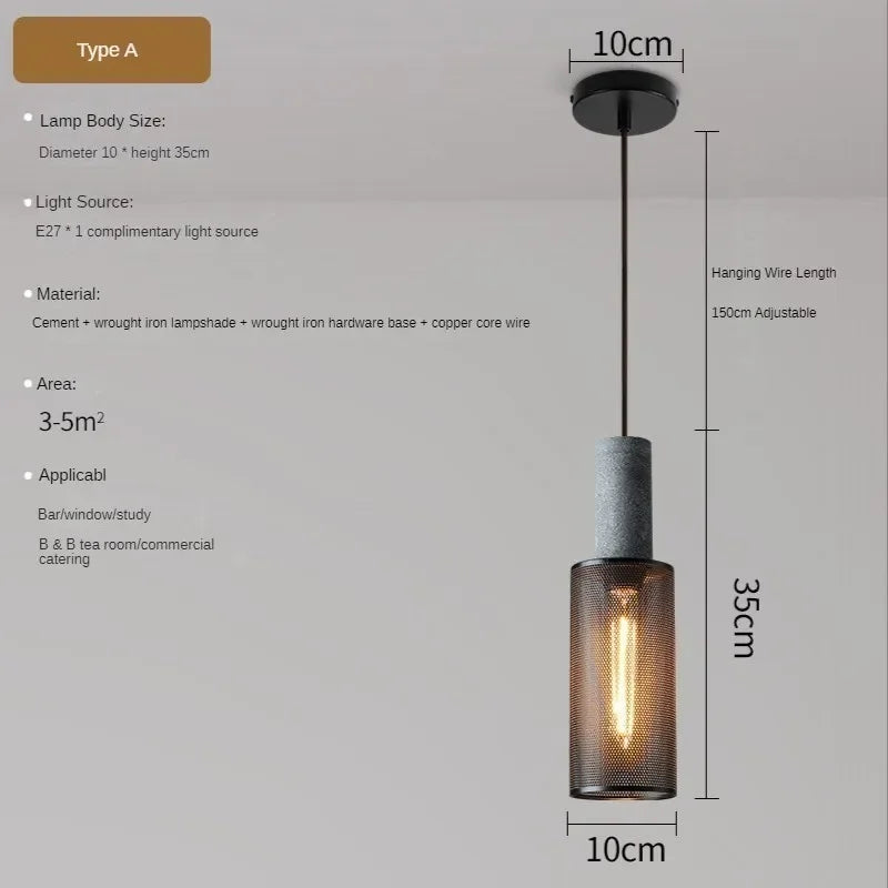 lampes suspendues en ciment pour loft industriel abat-jour en fer forgé