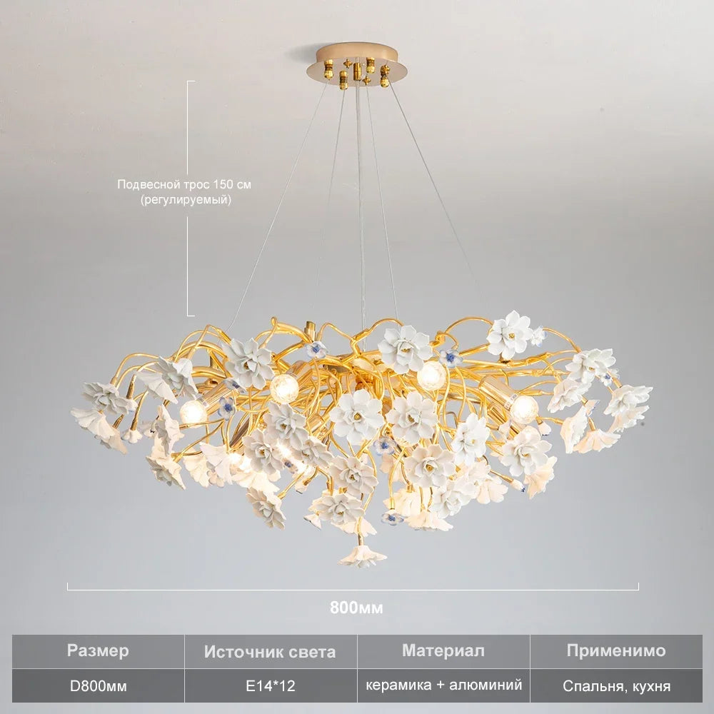 lustre romantique à fleurs pour décoration intérieure élégante