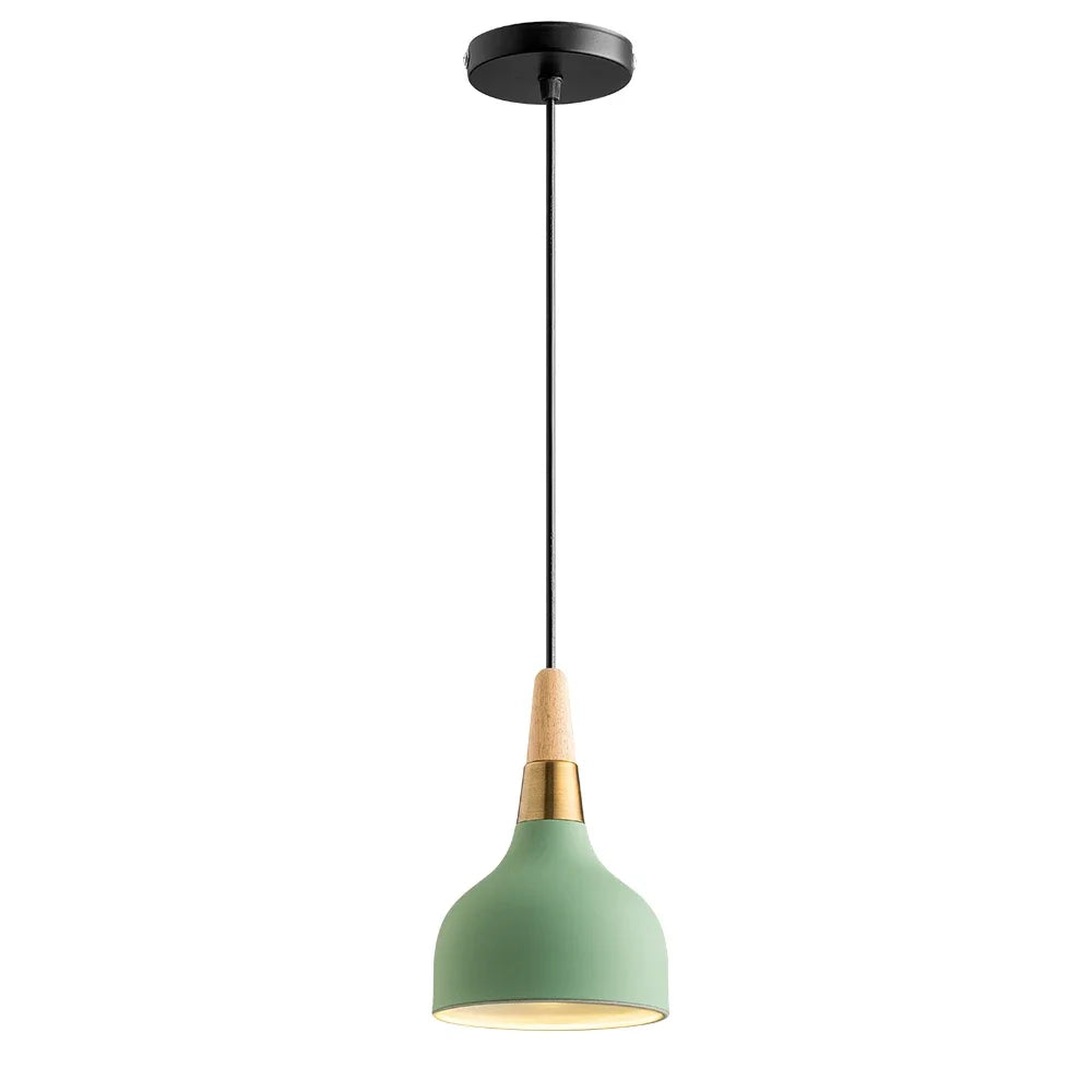 suspension led nordique en fil de fer forme macaron en bois