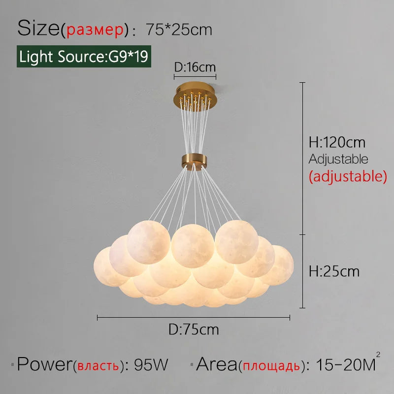 lustre nordique planète lune design bulle led décoration maison