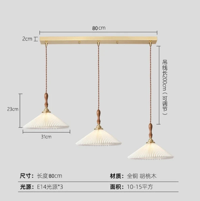 lustre plissé rétro japonais en noyer nordique pour intérieur