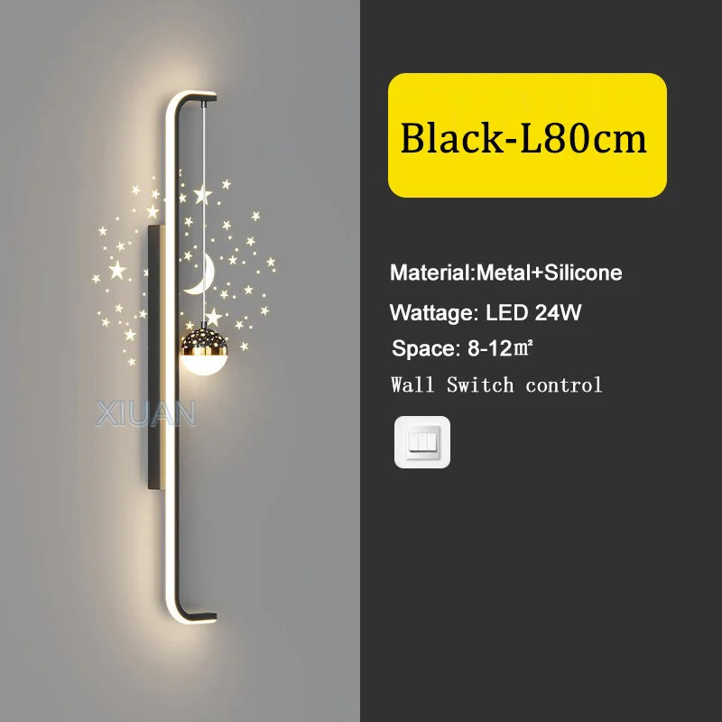 Modern Long Wall Lamps Living Room Wall Light TV Background Decorative Night Lights Black White Gold Star Projection AC 220V