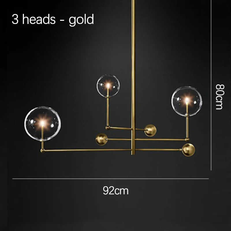 SANDYHA Art moderne boule de verre lustres Design nordique noir or lampe à LED pour salon chambre décor à la maison suspension