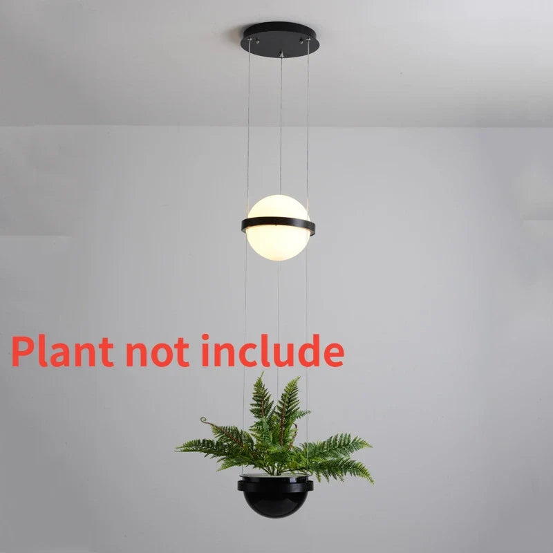 lampe suspendue led moderne en verre avec pot de fleurs