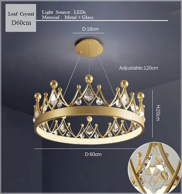 2024 Simple bedroom lamp children's room living room light luxury crown crystal chandelier  pendant lights  room decor
