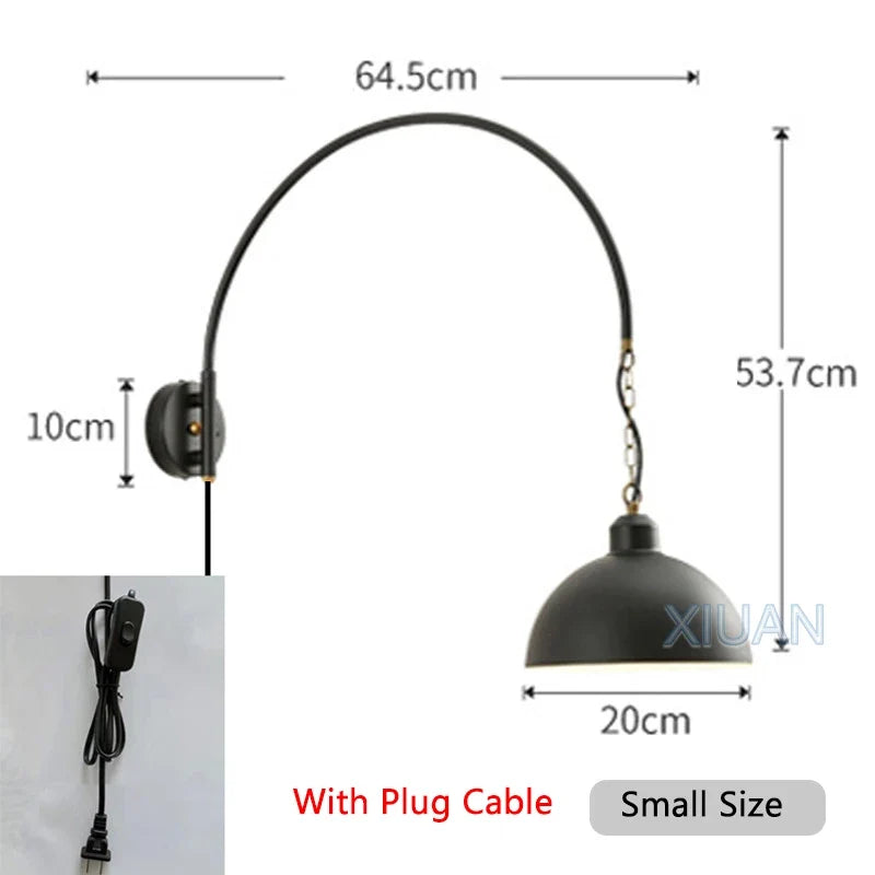 Long Pole Wall Lamps Industrial Vintage Living Room Wall Light Long Swing Arm Restaurant Dining Table Wall Mount Lights Black