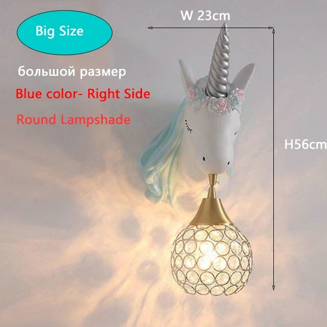applique murale Dessin animé enfants bébé tenture LED résine licorne bleu rose pour princesse fille chambre décoration