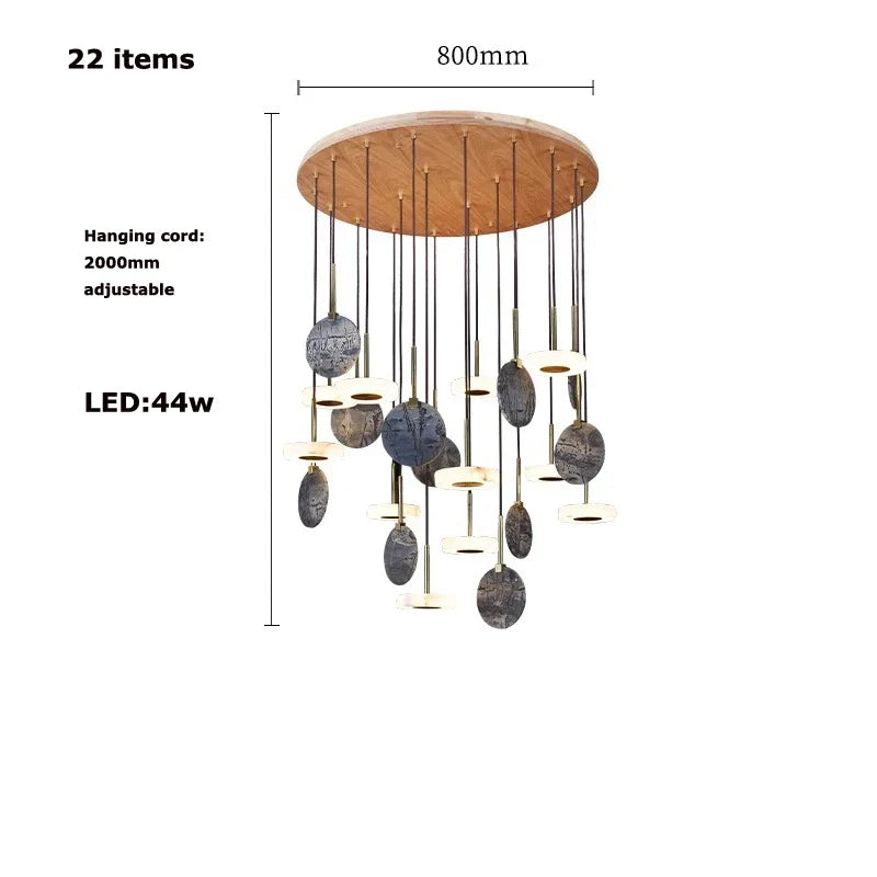 lustre en bois naturel ou marbre doré avec éclairage led