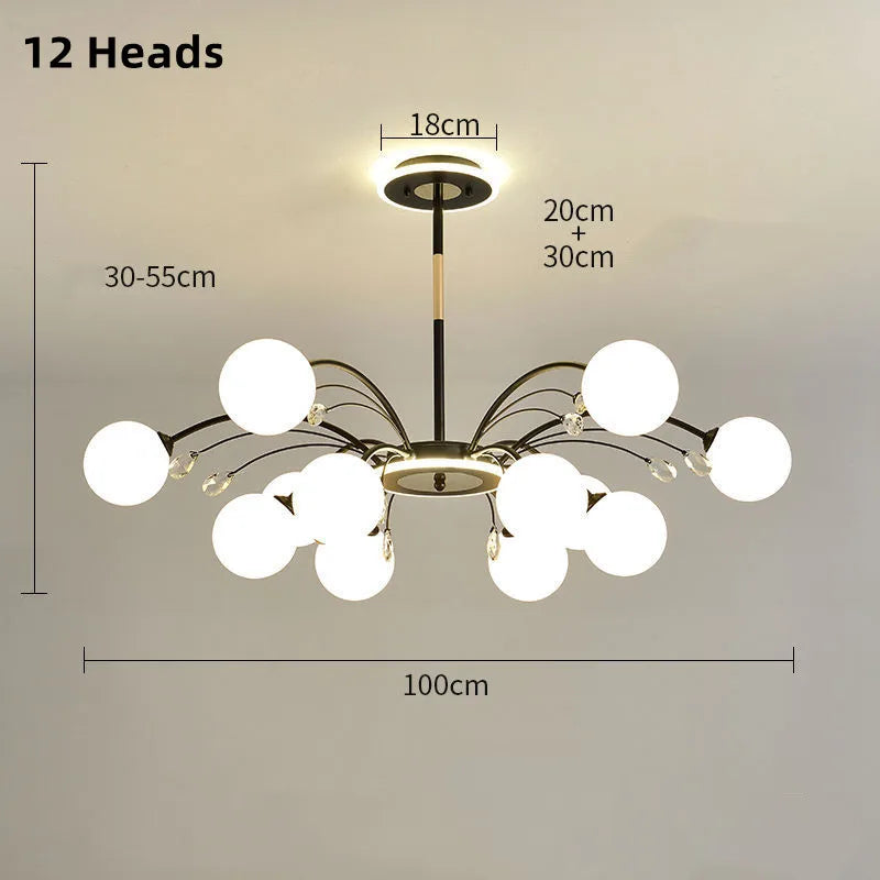 lustre moderne en verre avec cristaux lumineux pour un éclairage élégant