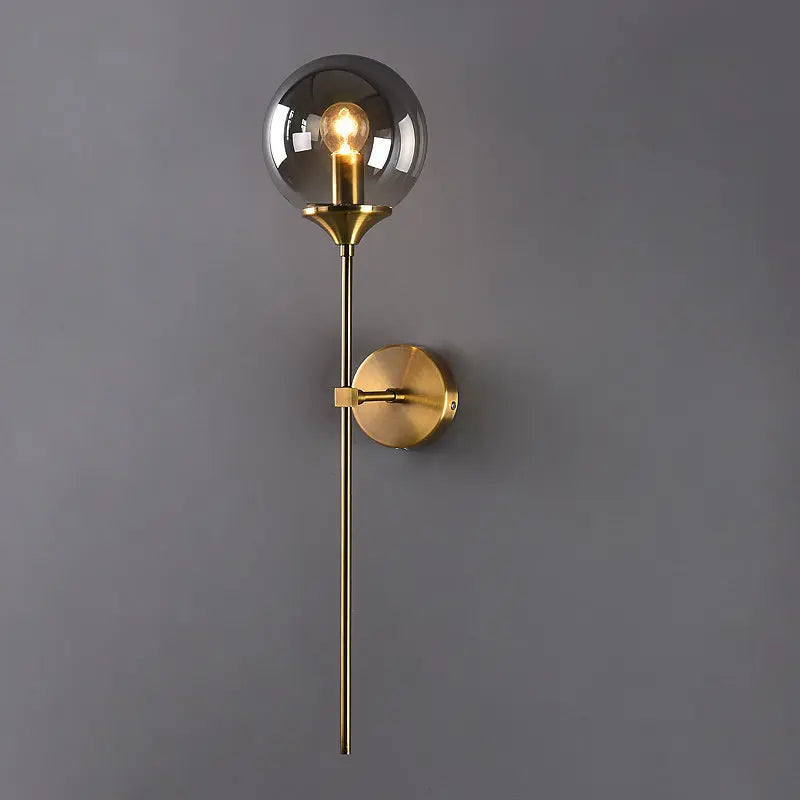 lustre boule led design en verre transparent et gris fumé
