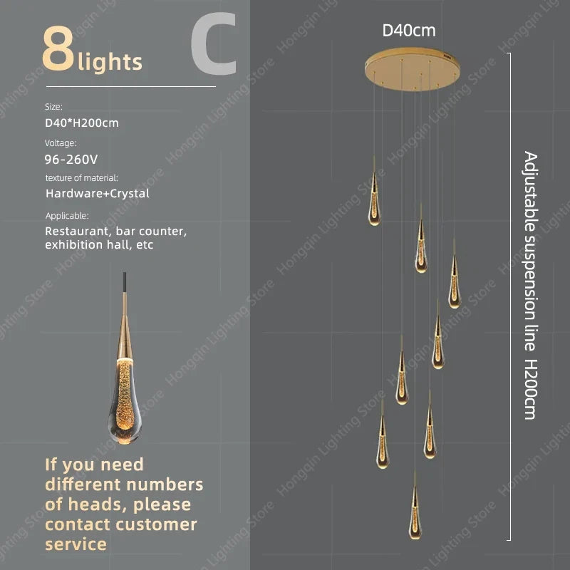 lustre moderne haut en cristal pour éclairage raffiné