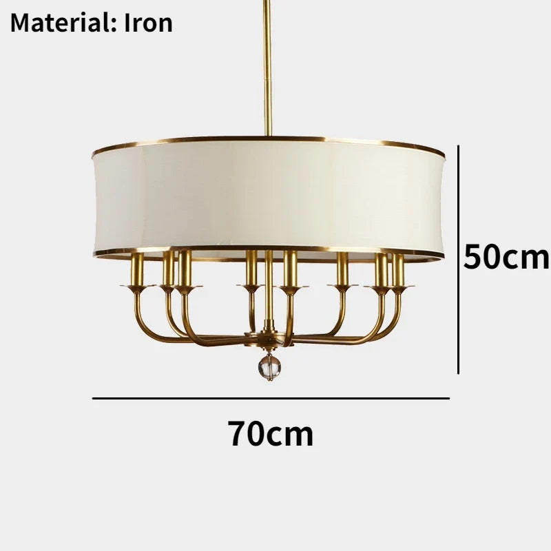lustre Style américain tout cuivre Simple créatif tissu abat-jour